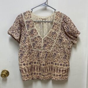 Lucky Brand Beige and Purple Floral Blouse
